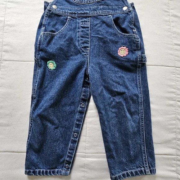 Newton Trading Co. 90s Boho Floral Smiley Face Embroidered Denim Overalls, 4T - Picture 7 of 10